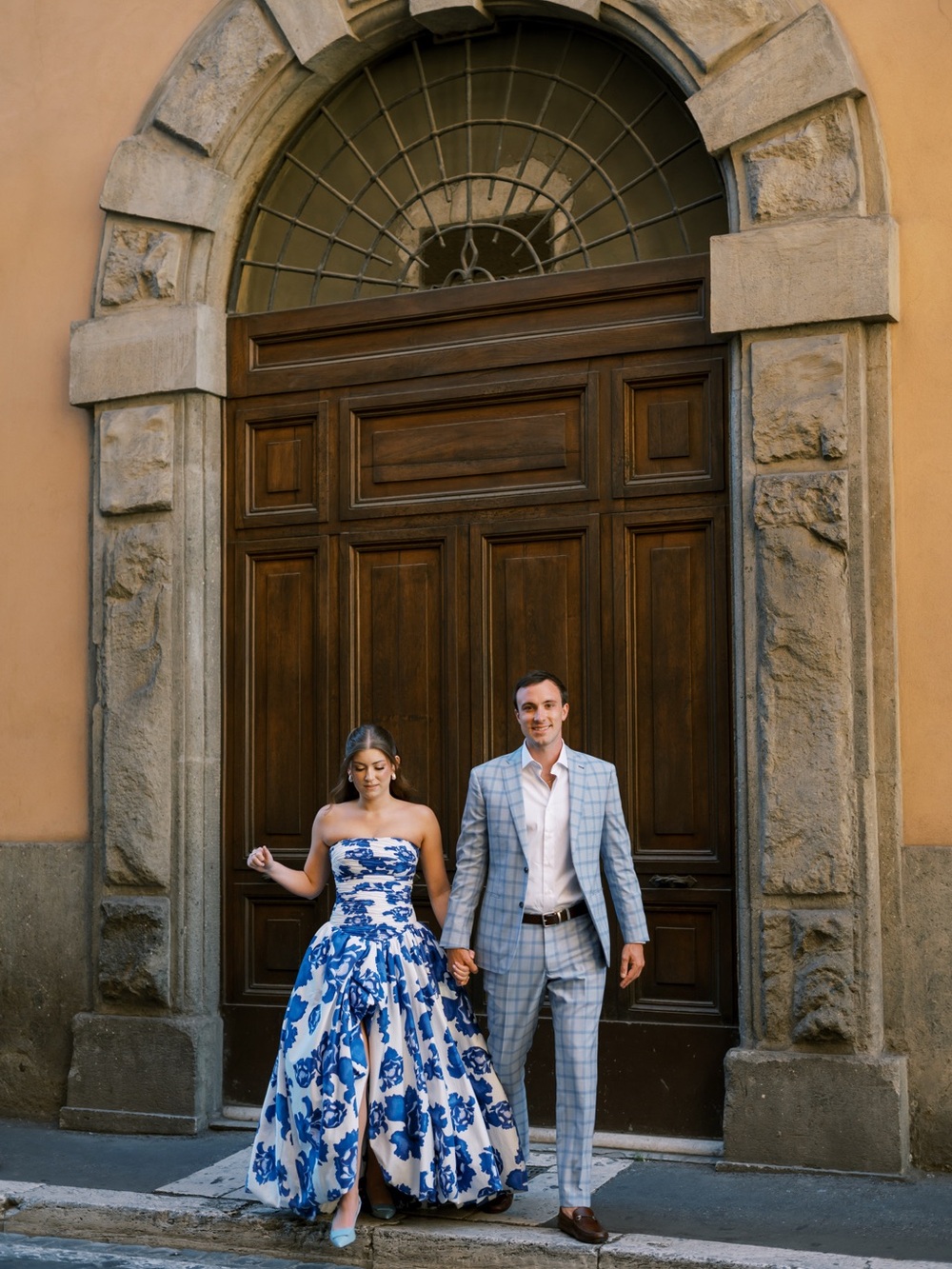 Aje Strapless White Dress with Blue Floral Print